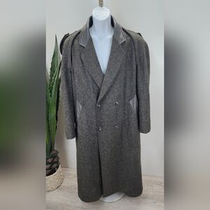VNTG American Male Men Double-Breasted Woolblend Overcoat w/Leather Collar Sz 10